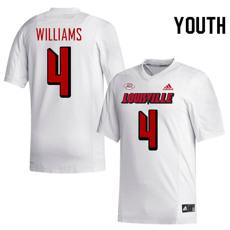 Youth #4 Aaron Williams Louisville Cardinals College Football Jerseys Stitched-White